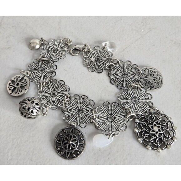 Silvertone Dangly Bracelet-9" - Picture 1 of 4